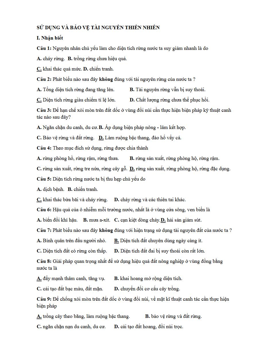 Ảnh minh họa cho SỬ DỤNG VÀ BẢO VỆ TÀI NGUYÊN THIÊN NHIÊN
