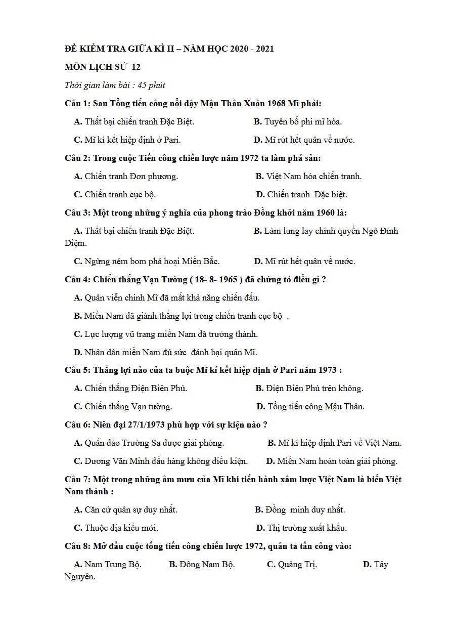 Ảnh minh họa cho Đề thi môn lịch sử THPTQG