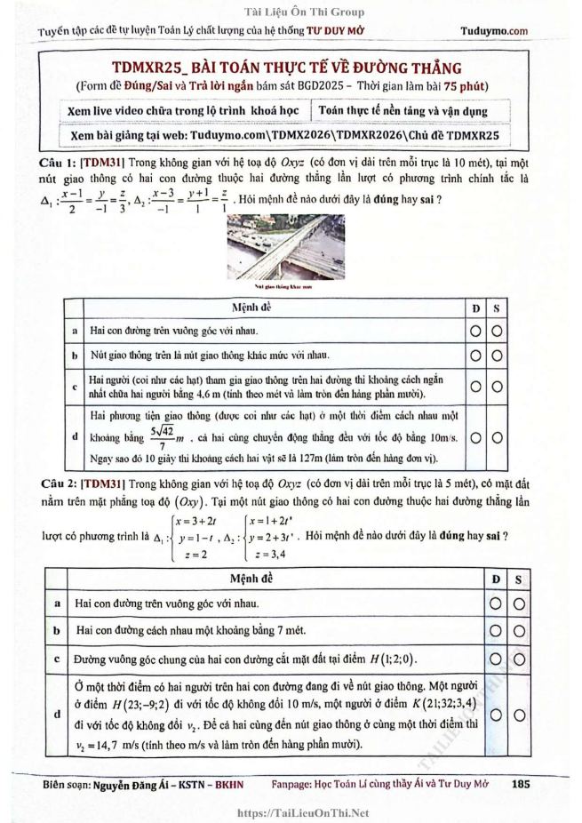 Ảnh minh họa cho ĐỀ TDMXR25 - BÀI TOÁN THỰC TẾ VỀ ĐƯỜNG THẲNG