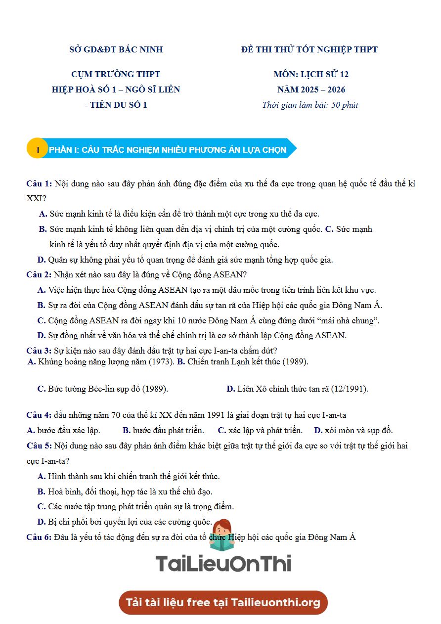 Ảnh minh họa cho Luyện đề thi môn lịch sử THPTQG