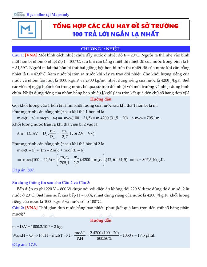 Ảnh minh họa cho Tổng hợp 100 Câu trả lời ngắn đặc sắc nhất 2026 - Vật Lí 12 Phần 1