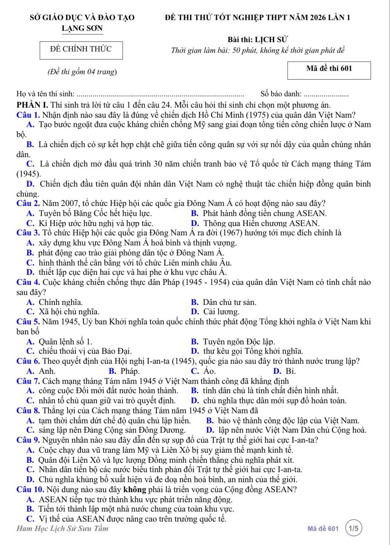 Ảnh minh họa cho Luyện đề thi môn lịch sử THPTQG