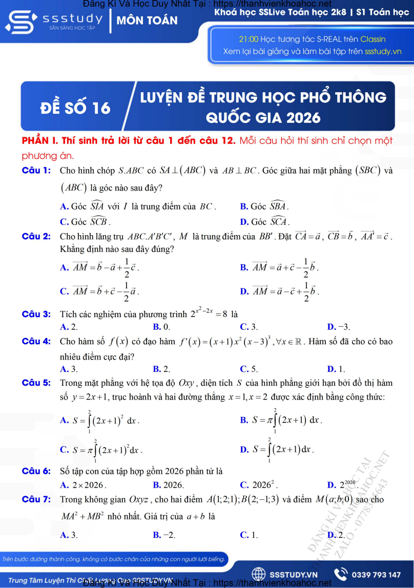 Ảnh minh họa cho LUYỆN ĐỀ TOÁN THPTQG NĂM 2026