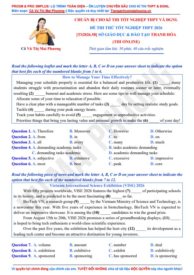 Ảnh minh họa cho Đề thi thử tốt nghiệp THPT 2026: Sở giáo dục và đào tạo Thanh Hóa