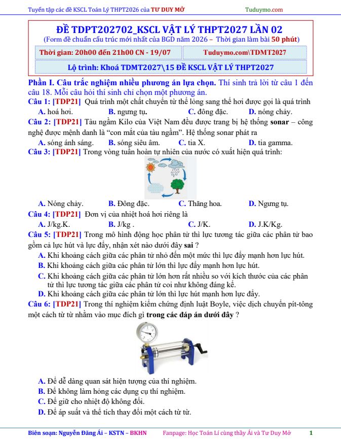 Ảnh minh họa cho Thực chiến Vật Lý THPT 2027 Lần 02