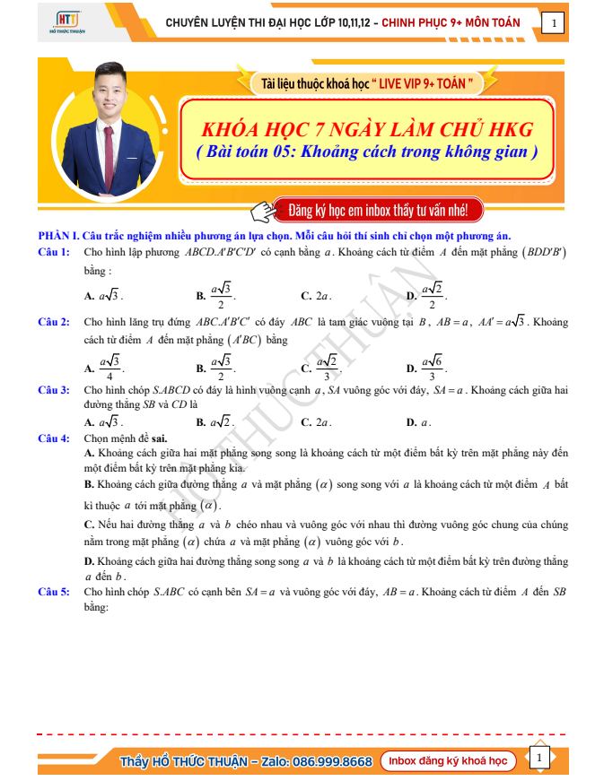 Ảnh minh họa cho 📢 **ĐỀ KIỂM TRA SỐ 05 – HÌNH HỌC KHÔNG GIAN**