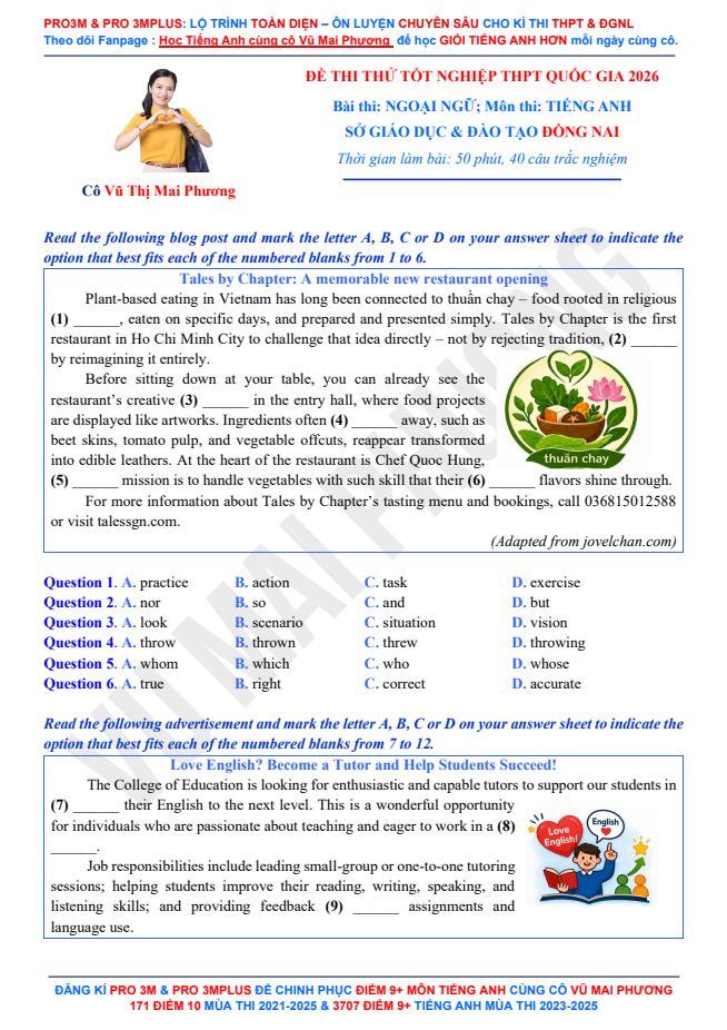 Ảnh minh họa cho Đề thi thử tốt nghiệp THPT 2026: Sở giáo dục và đào tạo Đồng Nai (Lần 2)