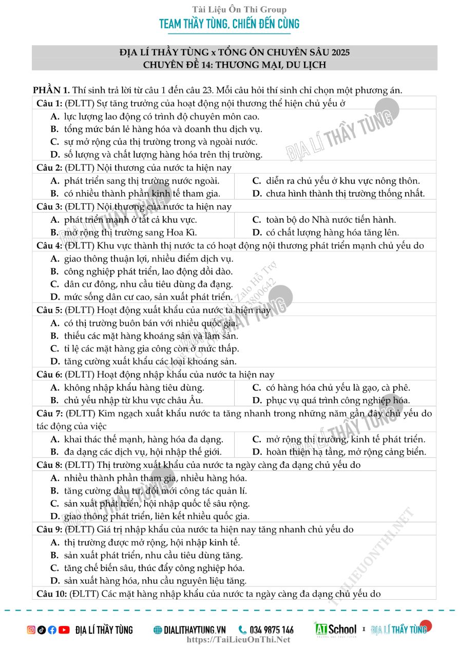 Ảnh minh họa cho Câu hỏi địa lí chuyên đề 14