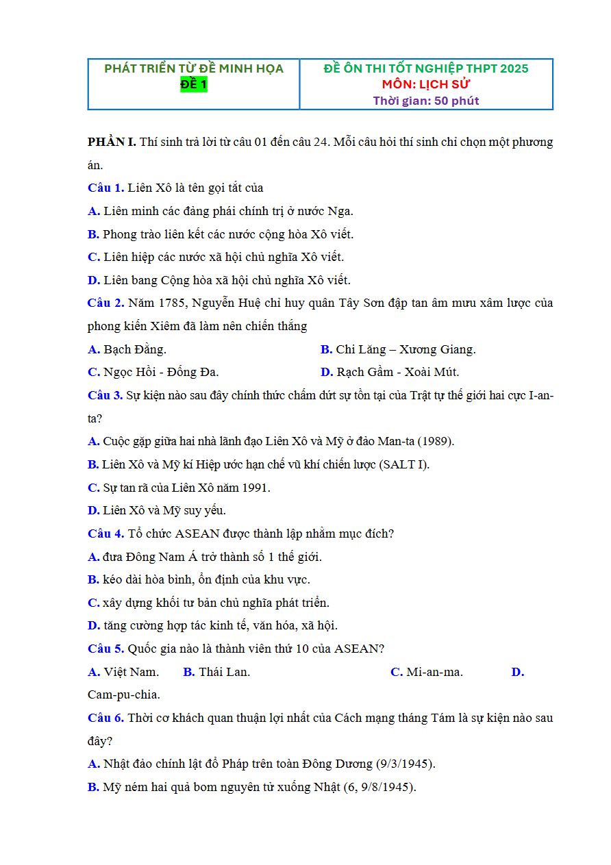 Ảnh minh họa cho Luyện đề thi môn lịch sử THPTQG
