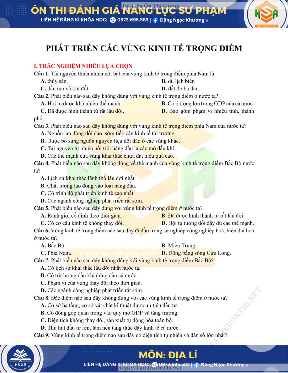 Ảnh minh họa cho Câu hỏi về phát triển các vùng kinh tế trọng điểm