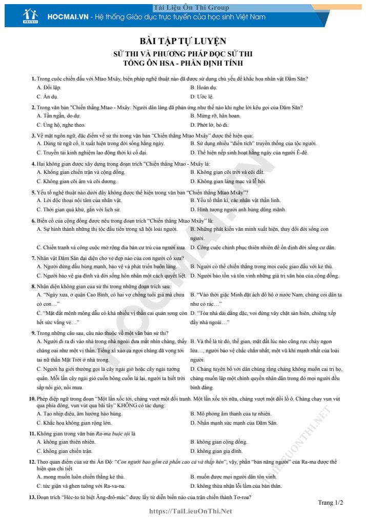 Ảnh minh họa cho LUYỆN ĐỀ HSA SỐ 04