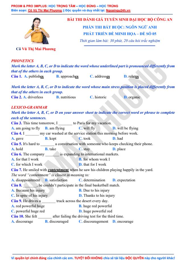 Ảnh minh họa cho PHÁT TRIỂN ĐỀ THI MINH HỌA- BỘ CÔNG AN: ĐỀ SỐ 5