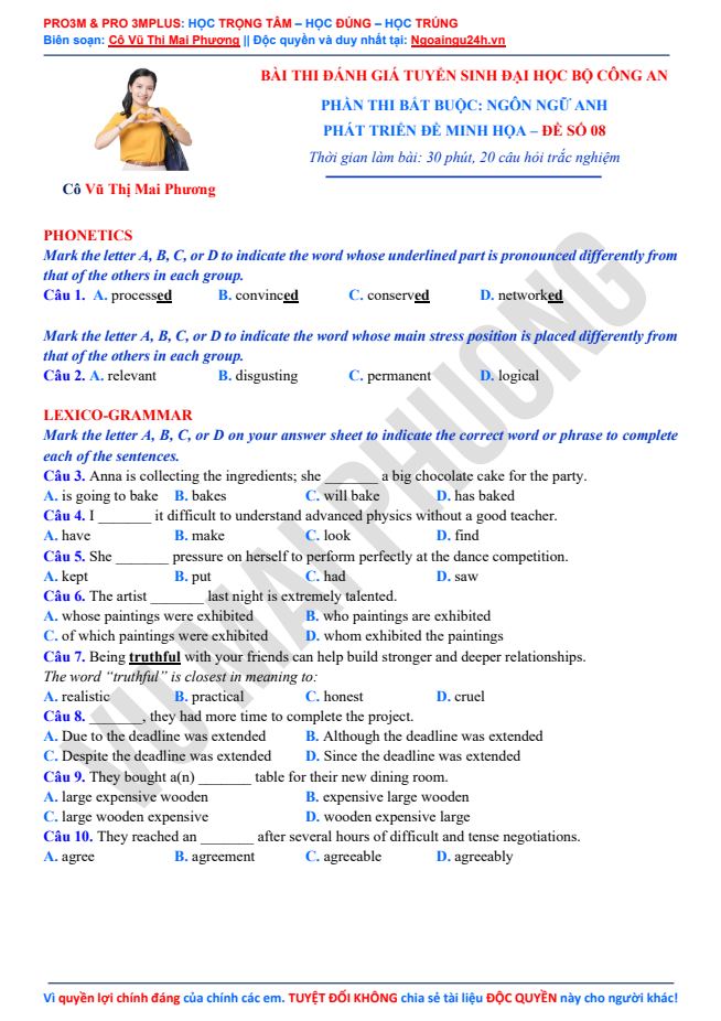 Ảnh minh họa cho PHÁT TRIỂN ĐỀ THI MINH HỌA- BỘ CÔNG AN: ĐỀ SỐ 8