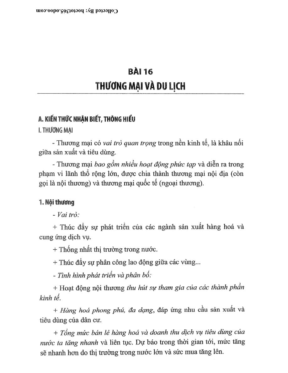 Ảnh minh họa cho Nội dung và bài tập thương mại và du lịch