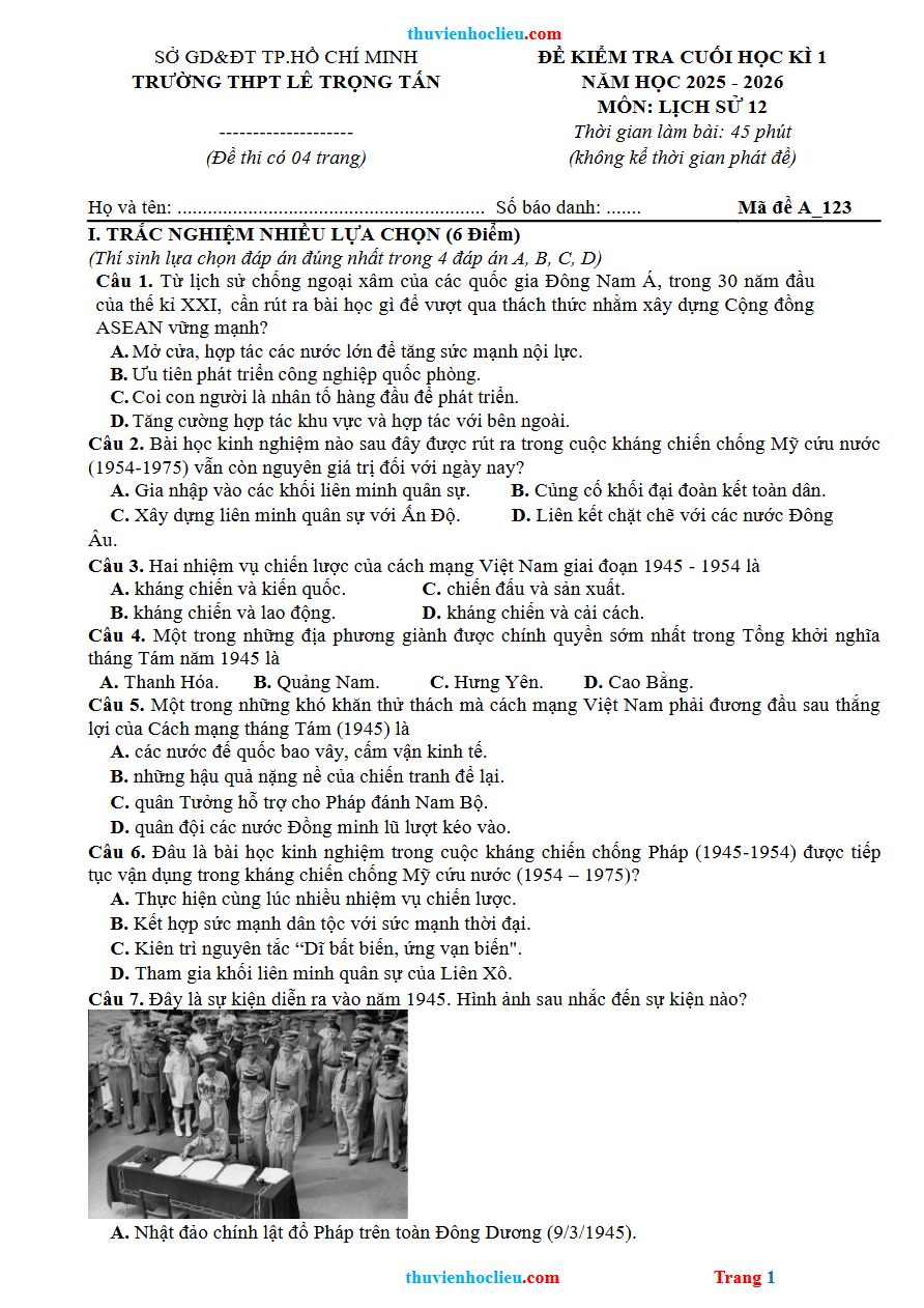 Ảnh minh họa cho Luyện đề thi môn lịch sử THPTQG