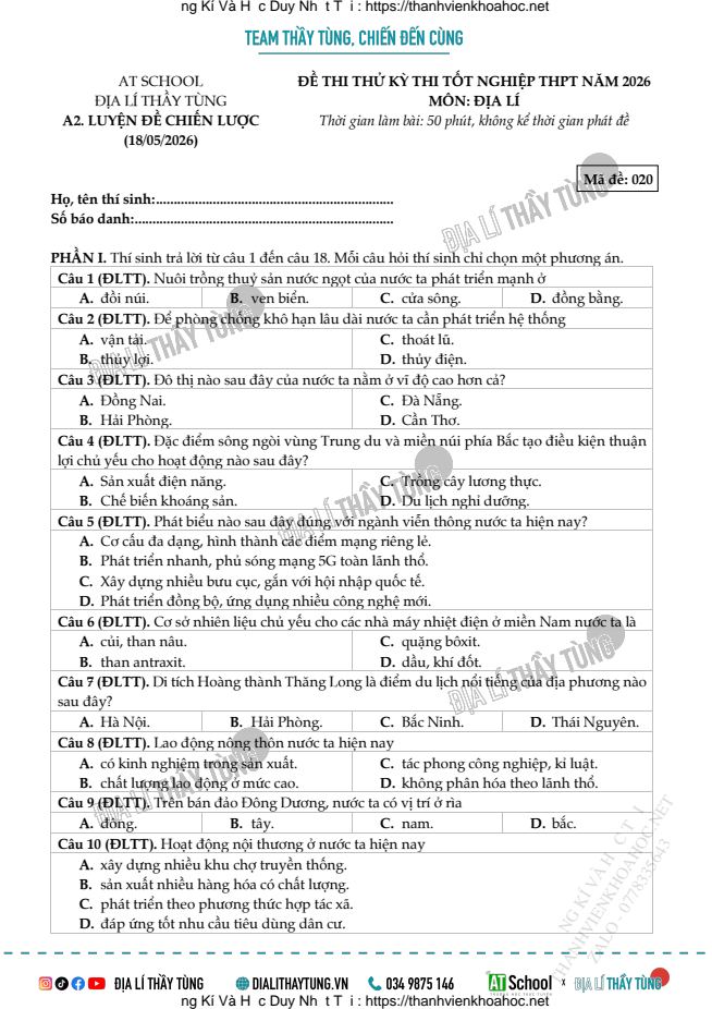 Ảnh minh họa cho LUYỆN THI ĐỊA LÝ THPT