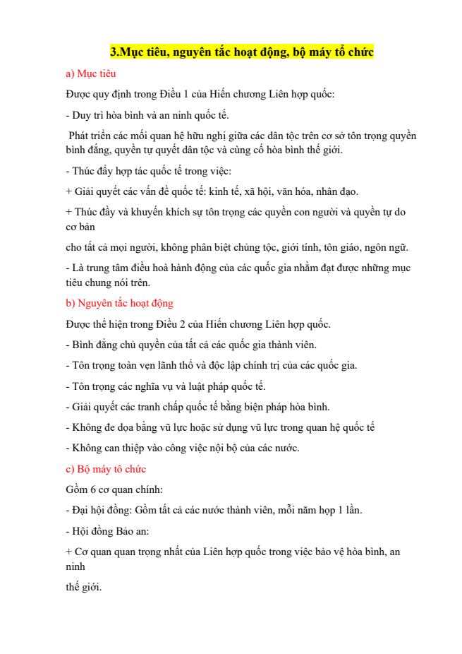 Ảnh minh họa cho CHUYÊN ĐỀ 1 - BÀI 1: LIÊN HỌP QUỐC - PHẦN 3: MỤC TIÊU VÀ NGUYÊN TẮC HOẠT ĐỘNG CỦA BỘ MÁY TỔ CHỨC