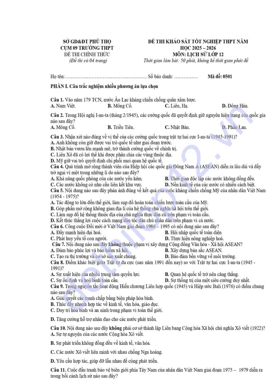 Ảnh minh họa cho Luyện đề thi môn lịch sử THPTQG