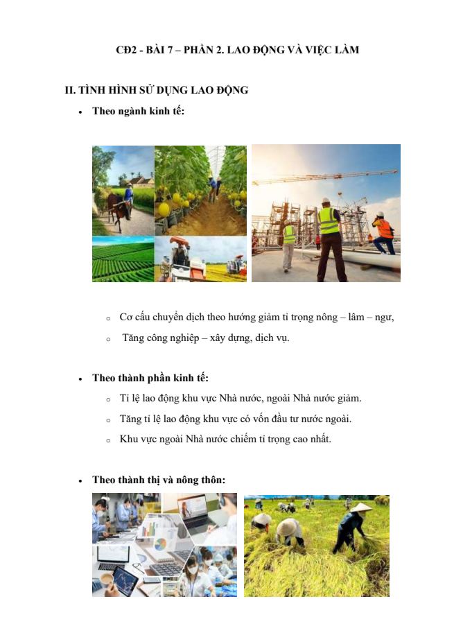 Ảnh minh họa cho CĐ2 - BÀI 7 – PHẦN 2. LAO ĐỘNG VÀ VIỆC LÀM