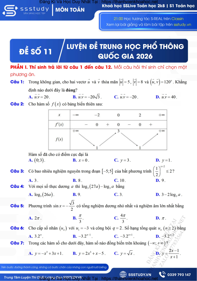 Ảnh minh họa cho LUYỆN ĐỀ TOÁN THPTQG NĂM 2026