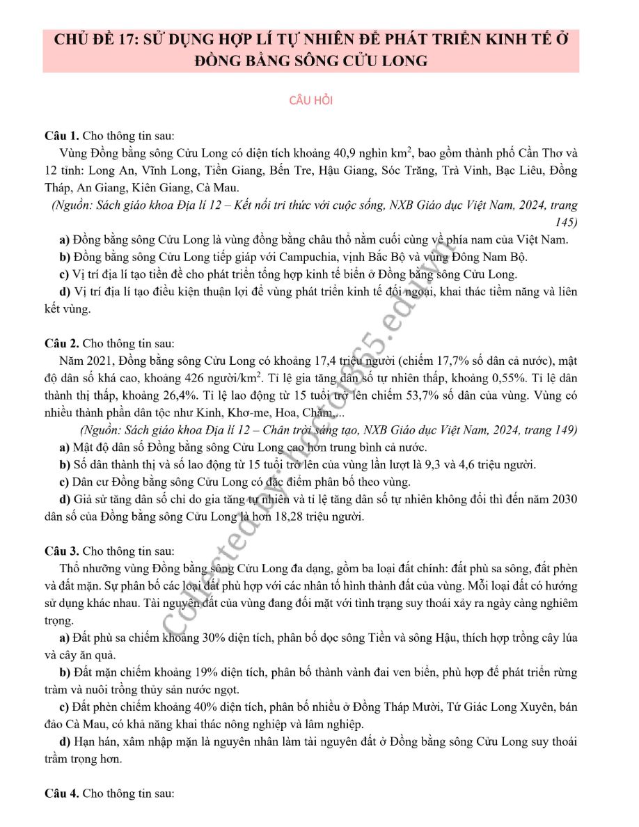 Ảnh minh họa cho Đề bổ trợ địa lí 12