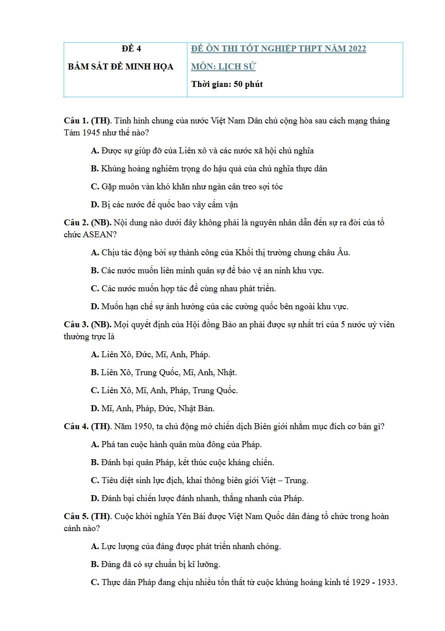 Ảnh minh họa cho Đề thi môn lịch sử THPTQG