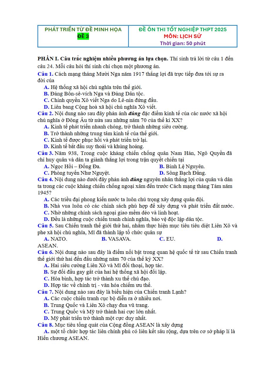 Ảnh minh họa cho Luyện đề thi môn lịch sử THPTQG