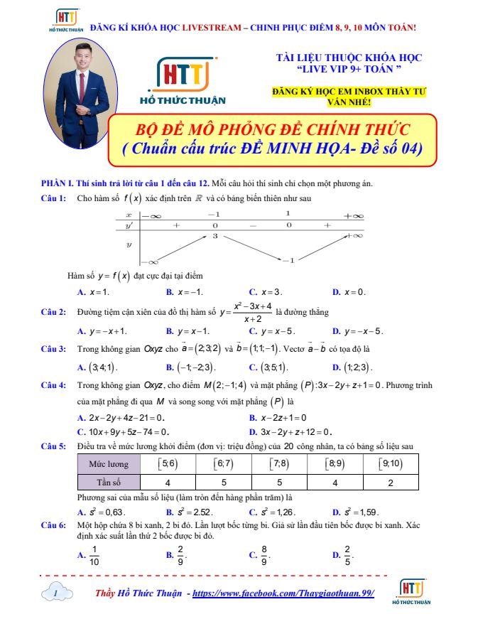 Ảnh minh họa cho THI THỬ CHỐT HẠ ĐỀ THI TỐT NGHIỆP THPT ĐỀ 04