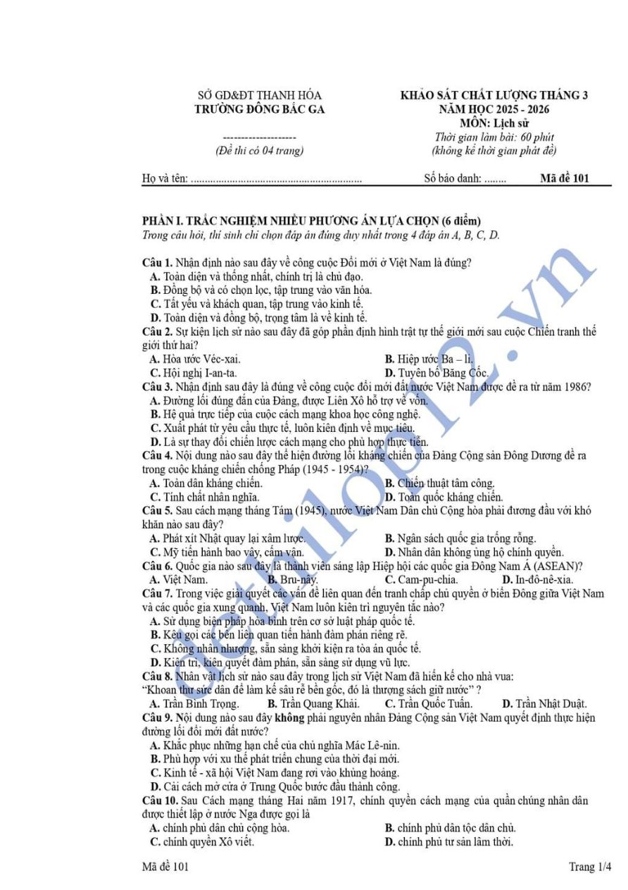 Ảnh minh họa cho Luyện đề thi môn lịch sử THPQG