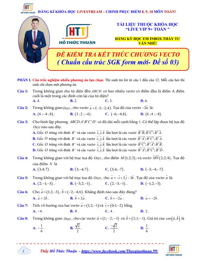 Ảnh minh họa cho 📢 ĐỀ 3 – KIỂM TRA CHƯƠNG VECTO