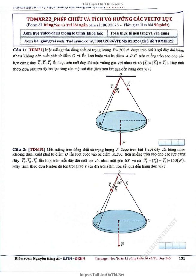 Ảnh minh họa cho ĐỀ TDMXR22 - PHÉP CHIẾU VÀ TÍCH VÔ HƯỚNG CÁC VECTO LỰC