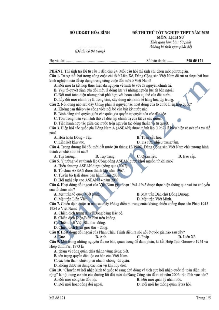 Ảnh minh họa cho Luyện đề thi môn lịch sử THPTQG