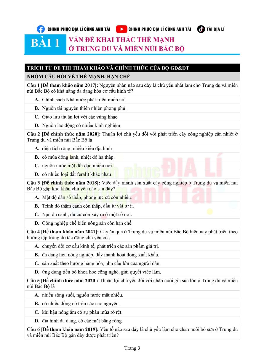 Ảnh minh họa cho BÀI TẬP TRUNG DU MIỀN NÚI BẮC BỘ