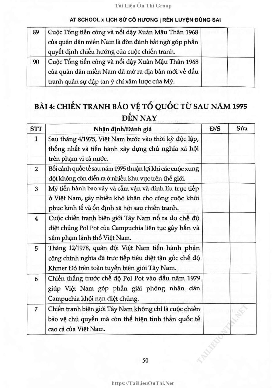 Ảnh minh họa cho luyện câu hỏi đúng sai môn lịch sử THPTQG
