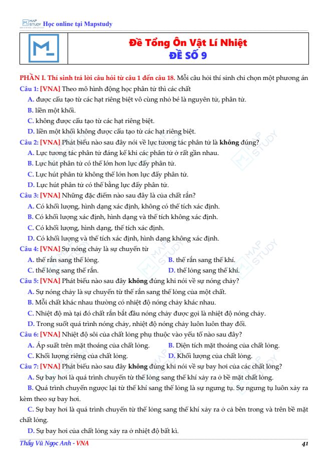 Ảnh minh họa cho ĐỀ TỔNG ÔN VẬT LÍ NHIỆT - ĐỀ SỐ 9