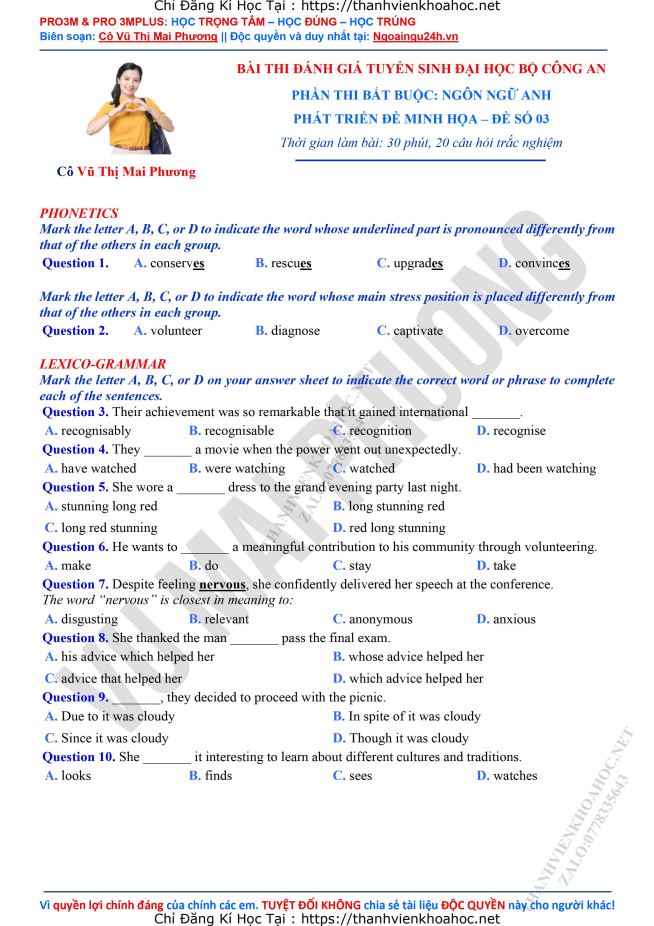 Ảnh minh họa cho PHÁT TRIỂN ĐỀ THI MINH HỌA- BỘ CÔNG AN: ĐỀ SỐ 3