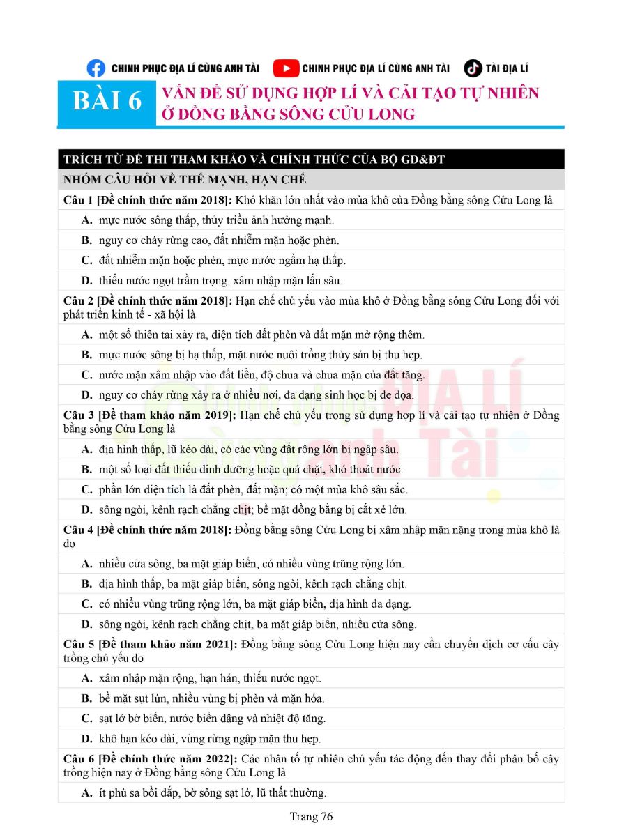 Ảnh minh họa cho Địa lí vùng đồng bằng sông Cửu Long