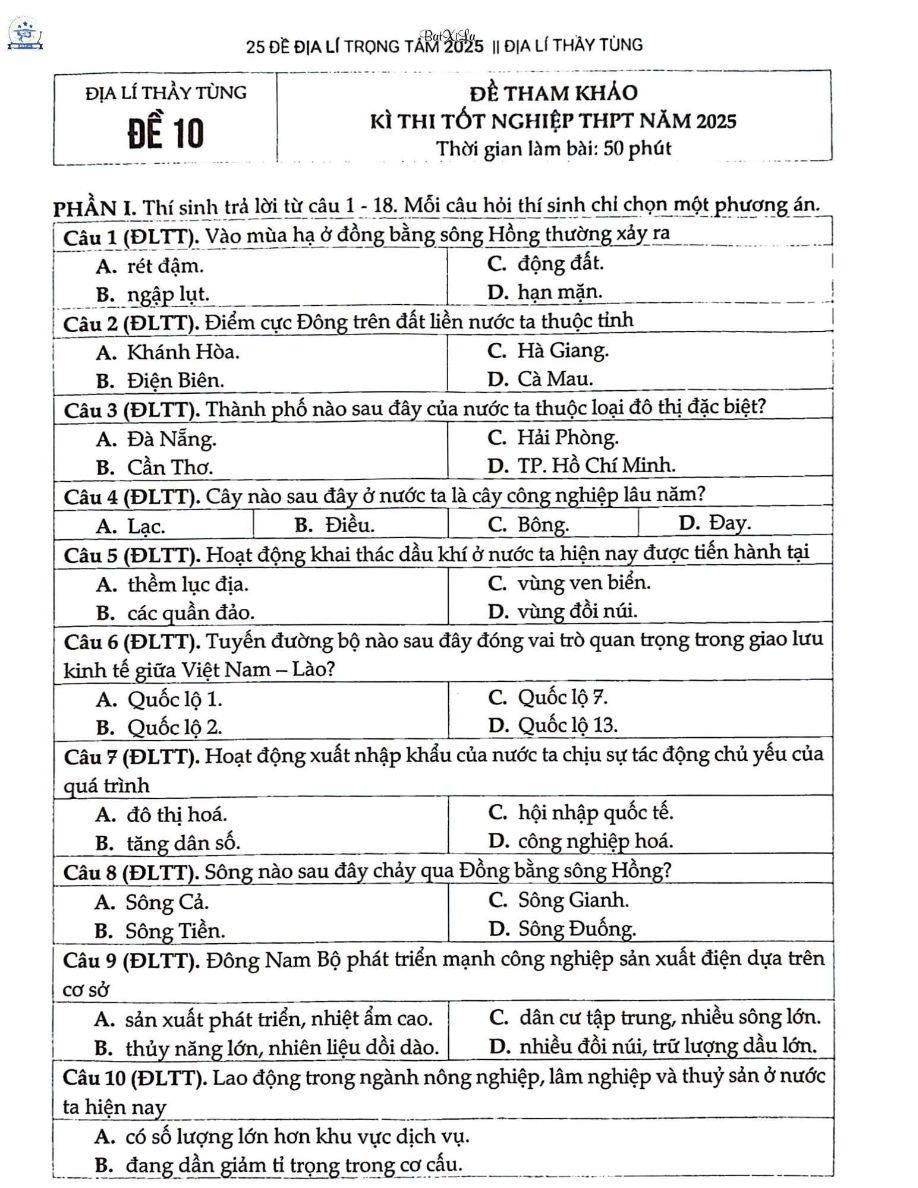 Ảnh minh họa cho lUYENJ THI ĐỊA THPT