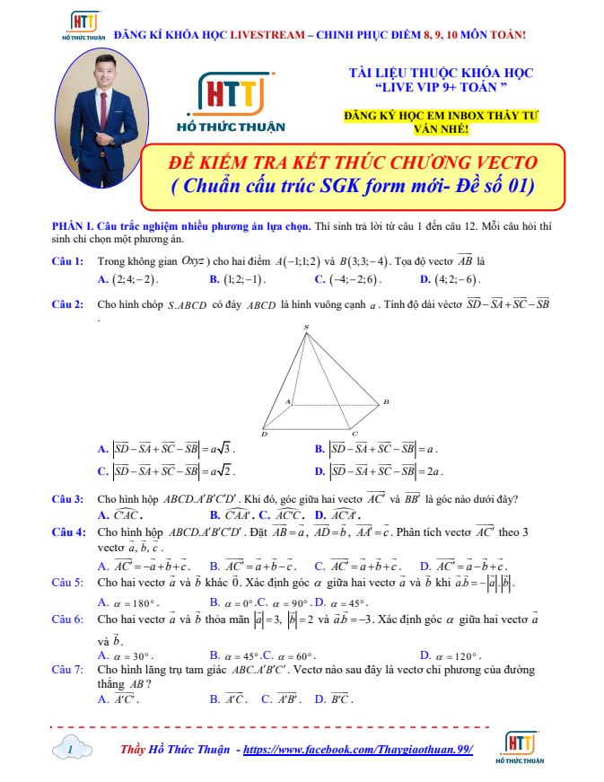 Ảnh minh họa cho ĐỀ 01 – CHƯƠNG VECTƠ