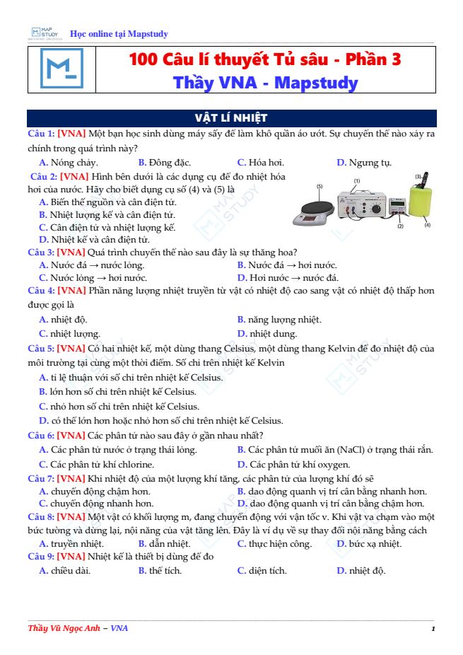 Ảnh minh họa cho 100 Câu lí thuyết Tủ Sâu - Vật Lí 12 || Đề số 3