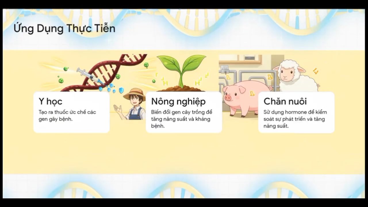 Ảnh minh họa cho VIDEO CHƯƠNG I - BÀI 3 - PHẦN 2: Ý NGHĨA VÀ ỨNG DỤNG THỰC TIỄN CỦA ĐIỀU HOÀ BIỂU HIỆN GENE