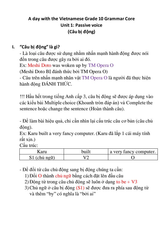 Ảnh minh họa cho Ngữ Pháp Tiếng Anh lớp 10: Câu bị động (Passive Voice)