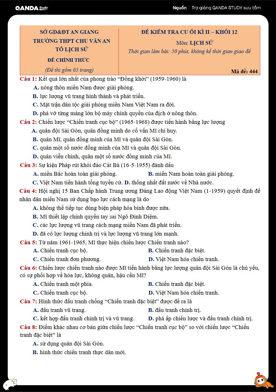 Ảnh minh họa cho Câu hỏi trắc nghiệm môn lịch sử THPTQG