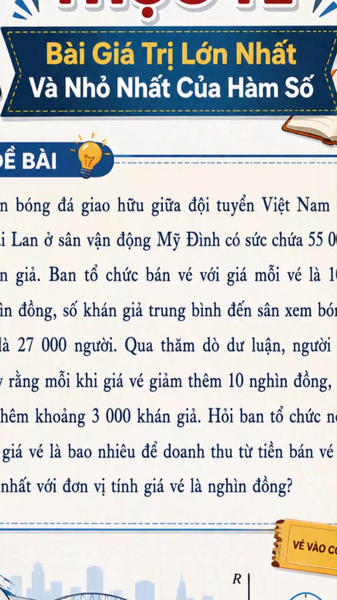 Ảnh minh họa cho BÀI TOÁN THỰC TẾ GIÁ TRỊ LỚN NHẤT VÀ NHỎ NHẤT CỦA HÀM SỐ