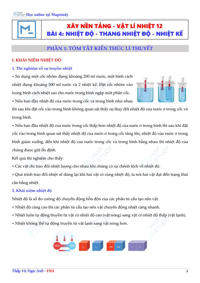 Ảnh minh họa cho Xây Nền Tảng - Vật Lí Nhiệt 12 - Buổi 4