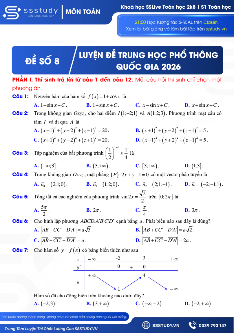Ảnh minh họa cho LUYỆN ĐỀ TOÁN THPTQG NĂM 2026