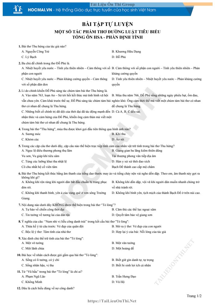 Ảnh minh họa cho LUYỆN ĐỀ HSA SỐ 08 #hsa #nguvan12 #onthi