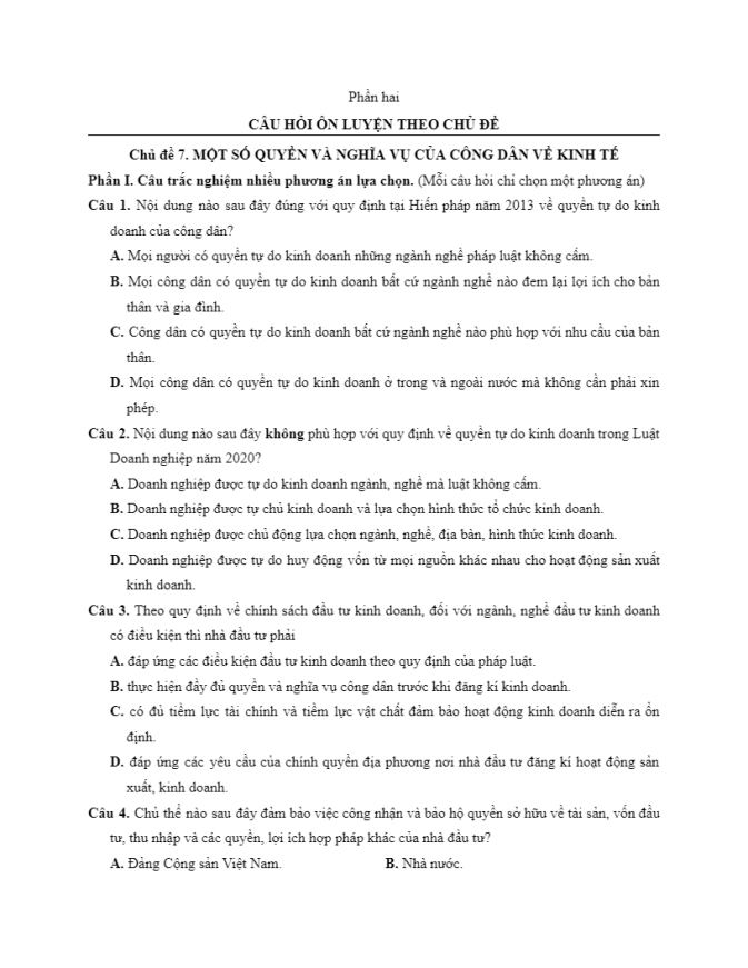 Ảnh minh họa cho CHỦ ĐỀ 7-MỘT SỐ QUYỀN VÀ NGHĨA VỤ CỦA CÔNG DÂN VỀ KINH TẾ