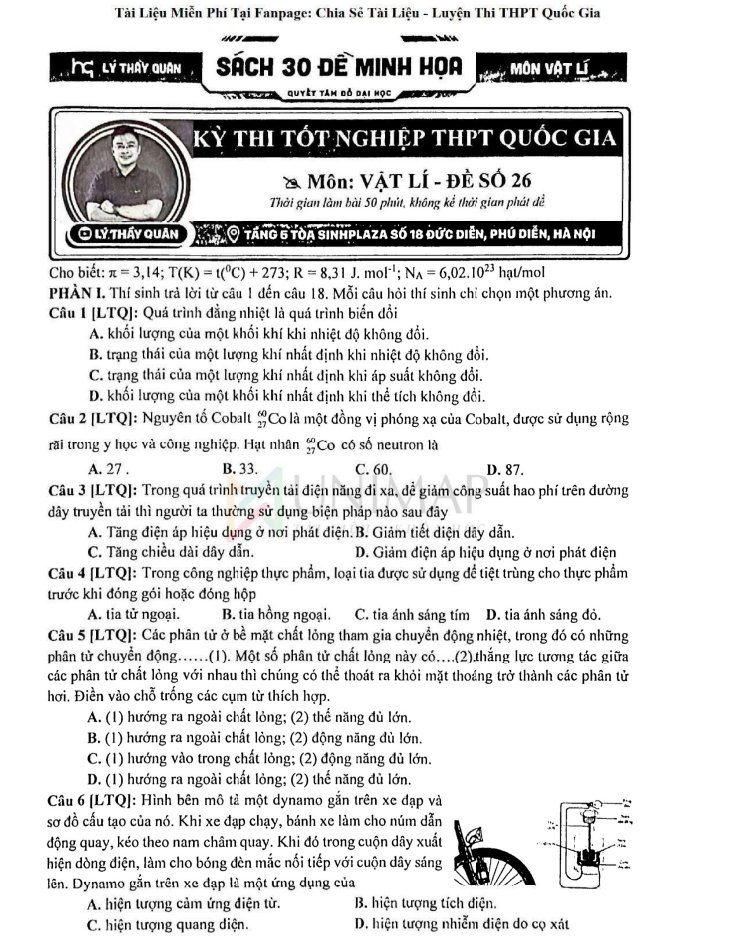 Ảnh minh họa cho LUYỆN ĐỀ VẬT LÝ THPT