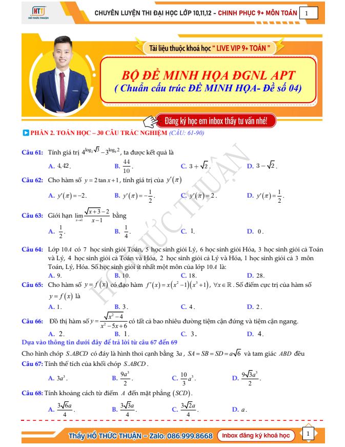 Ảnh minh họa cho ĐỀ SỐ 04 – BỘ ĐỀ THI MINH HỌA APT